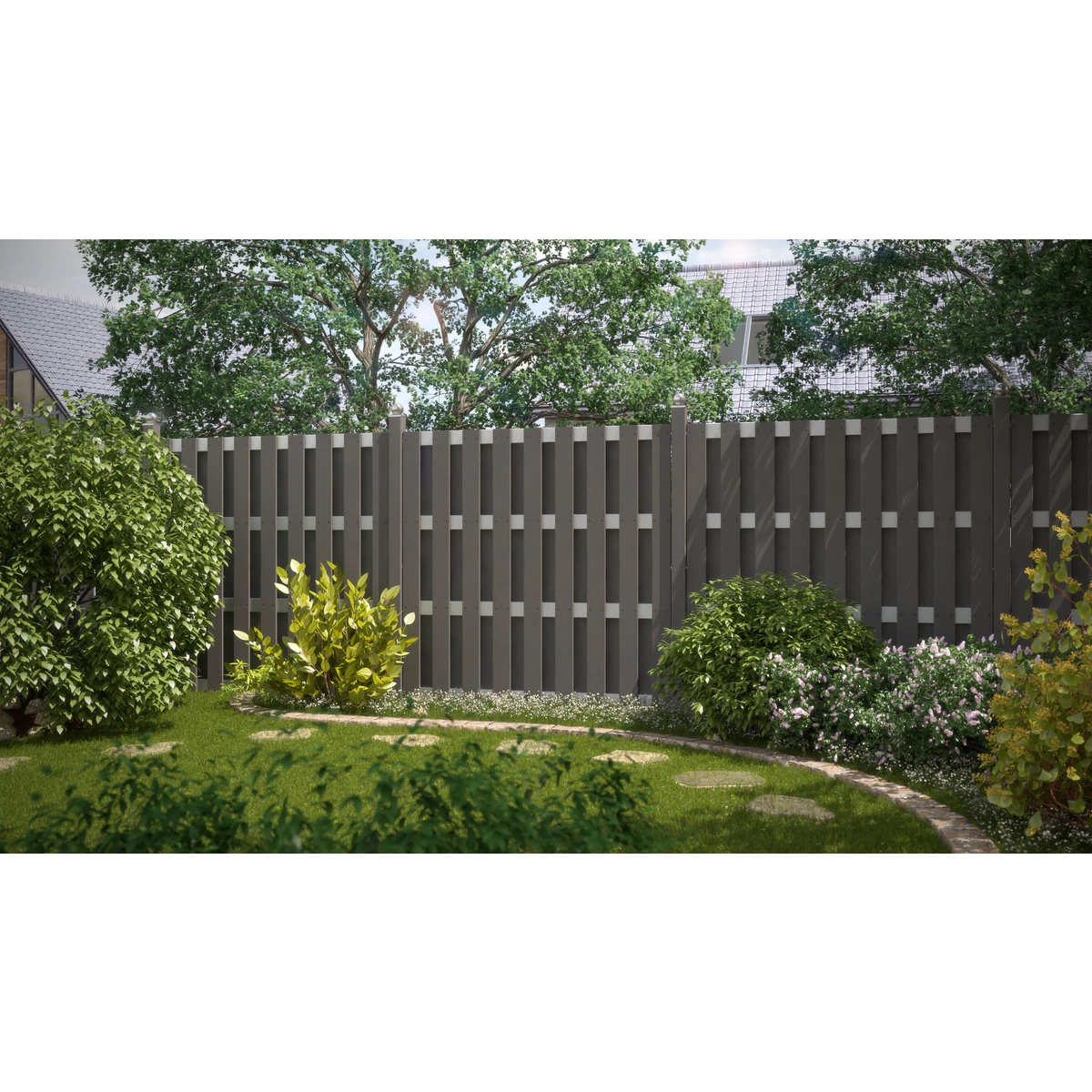 TraumGarten Sichtschutzzaun WPC Anthrazit "JUMBO" Aluminium 3 TraumGarten Sichtschutzzaun WPC Anthrazit "JUMBO" Aluminium – Bild 3