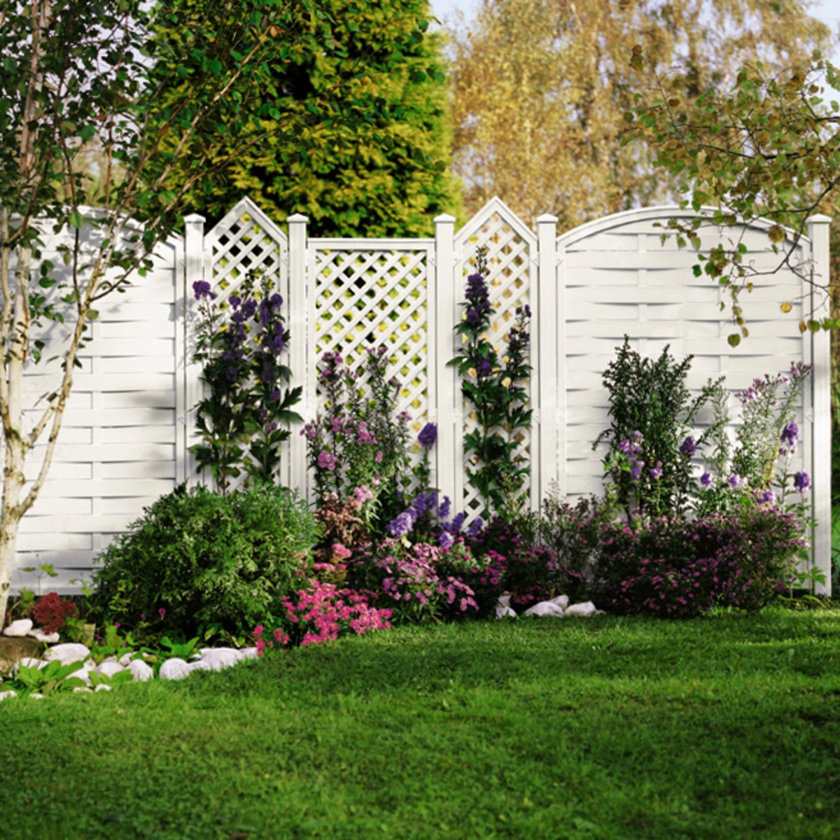 TraumGarten Sichtschutzzaun Kunststoff Weiss "LONGLIFE" Diagonalgitter 4 TraumGarten Sichtschutzzaun Kunststoff Weiss "LONGLIFE" Diagonalgitter – Bild 4